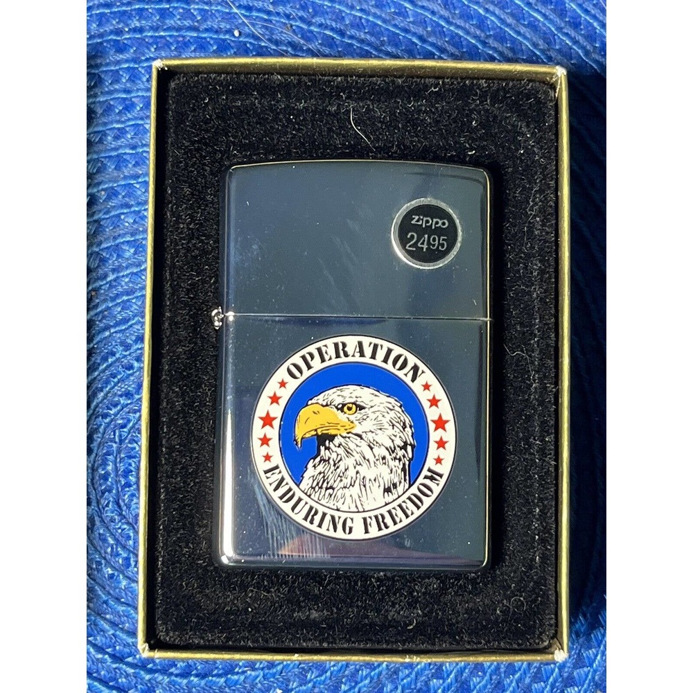 ZIPPO 2002 OPERATION ENDURING FREEDOM CHROME LIGHTER UNFIRED IN BOX V293